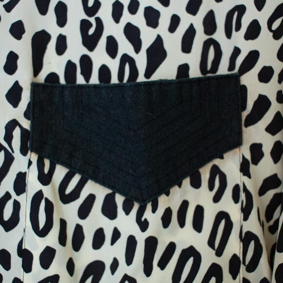 Colorblock Leopard Shirt Denim Collar Retro Black White Button 13/14 Dark Winter - Picture 9 of 11